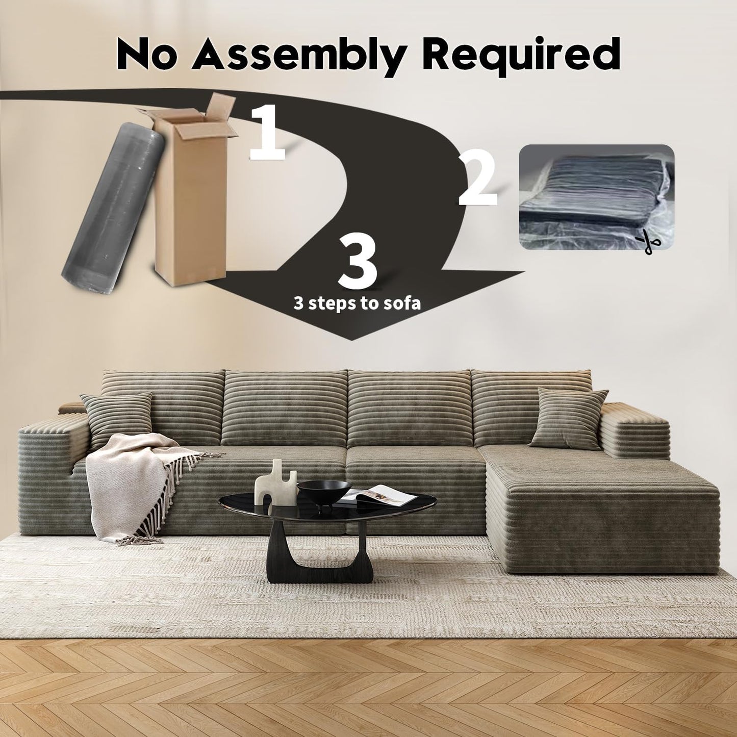 107.5" Cloud Modular Sectional Sofa Couch with L-Shape Chaise,Modern Minimalist Upholstered Couches