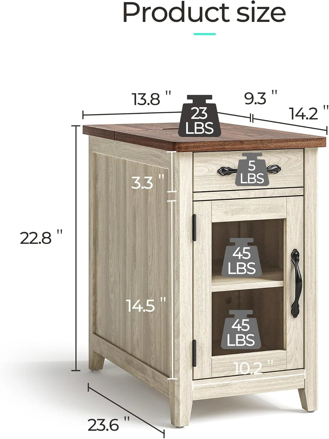 Farmhouse End Table Narrow Side Table Small Nightstand