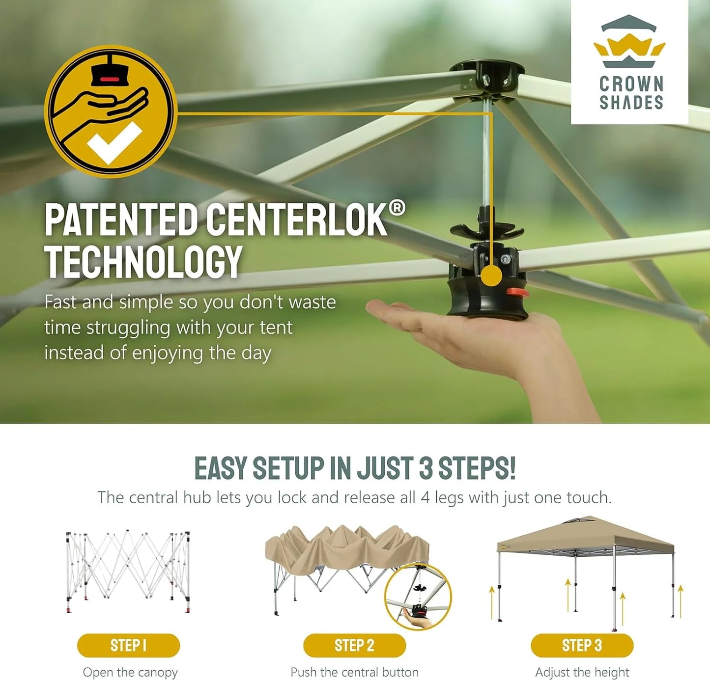 10x10 Pop-Up Awning - One-Click Installation Beach Tent - Outdoor Sunshade Silver Coated Top, 3 Heights and 4 Sand Pockets