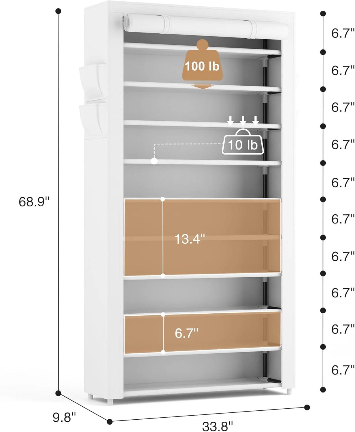 ROJASOP 10 Tier Shoe Rack with Covers,Large Capacity Stackable Tall Shoe Shelf Storage to 50-55 Pairs Shoes and Boots Sturdy Metal Free Standing Shoe Rack Organizer for Closet Entryway Garage