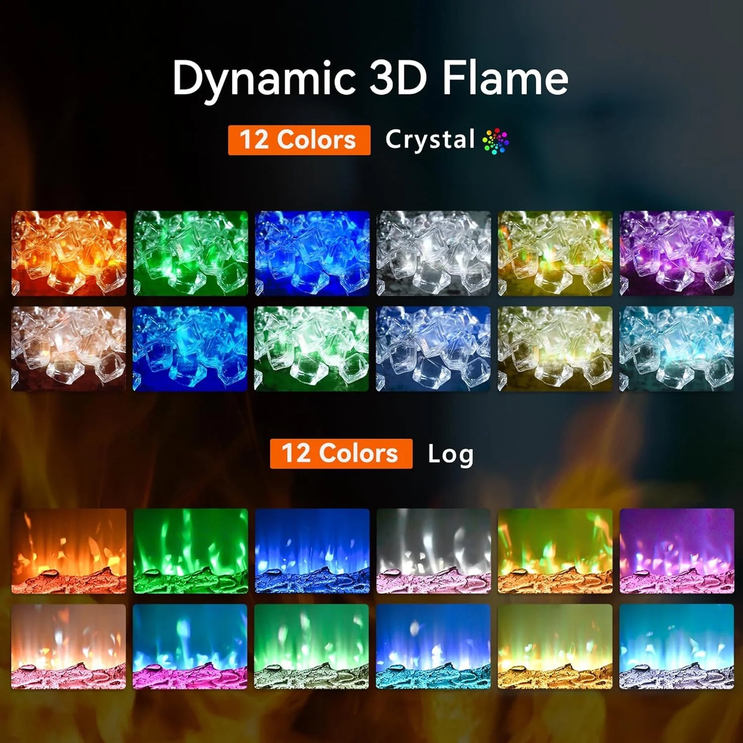 EUHOMY 50 Inch Electric Fireplace Wall Recessed and Wall Mounted with Adjustable Flame Color, Fireplace Heater with Remote Control, Linear Fireplace with Timer, Touch Screen, Log & Crystal, 750/1500W