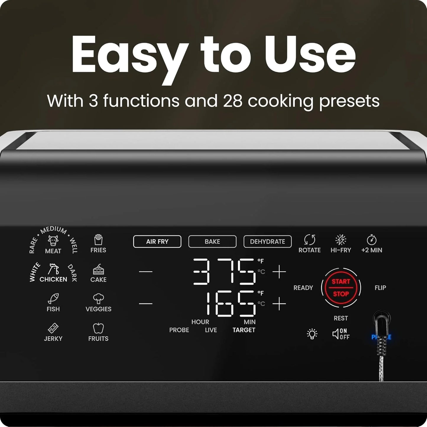 CHEFMAN ExacTemp™ 12-Quart Air Fryer with Integrated Smart Cooking Thermometer, 28 Touchscreen Presets, Broiler, Dehydrator, and Oven