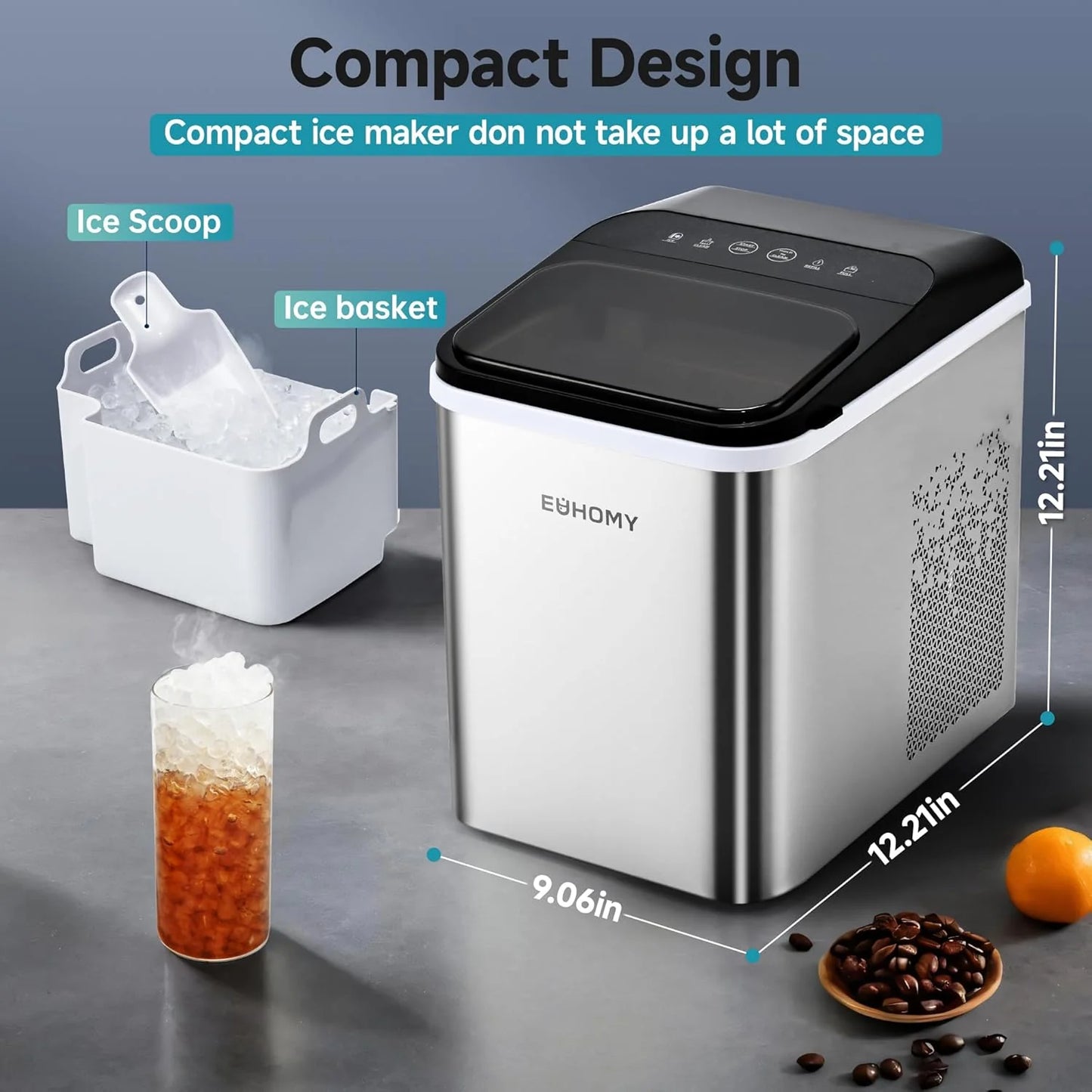 EUHOMY Nugget Ice Maker Countertop, Ready in 8 Mins, 35lbs/24H, Self-Cleaning, Portable Ice Makers Machine with Ice Scoop & Basket, Sonic Ice Maker with Chewable Pellet Ice for Home/Party/RV/Camping