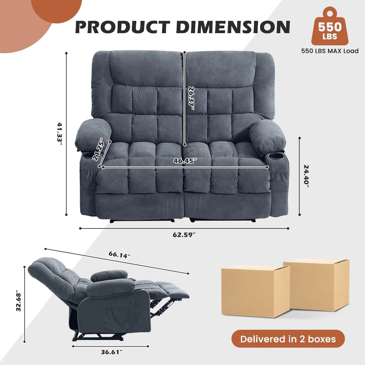 Recliner Loveseat with Cup Holders for Living Room