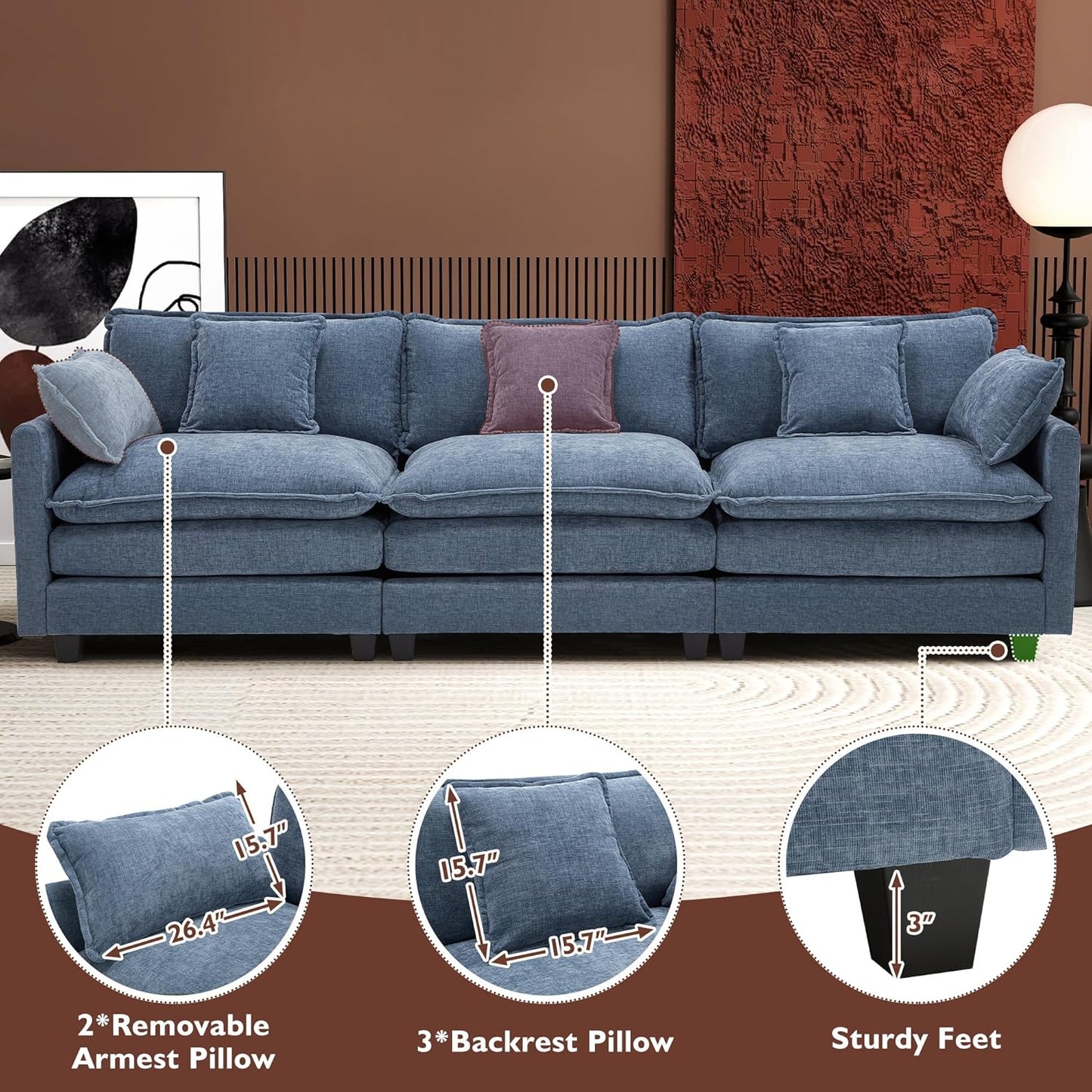 ihanherry 146-inch U-shaped modern sofa modular area cloud sofa