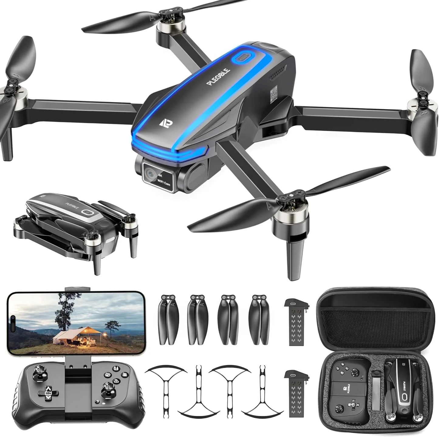 Adult drone with camera, 4K brushless motor drone, suitable for children beginners, FPV foldable remote control quadcopter