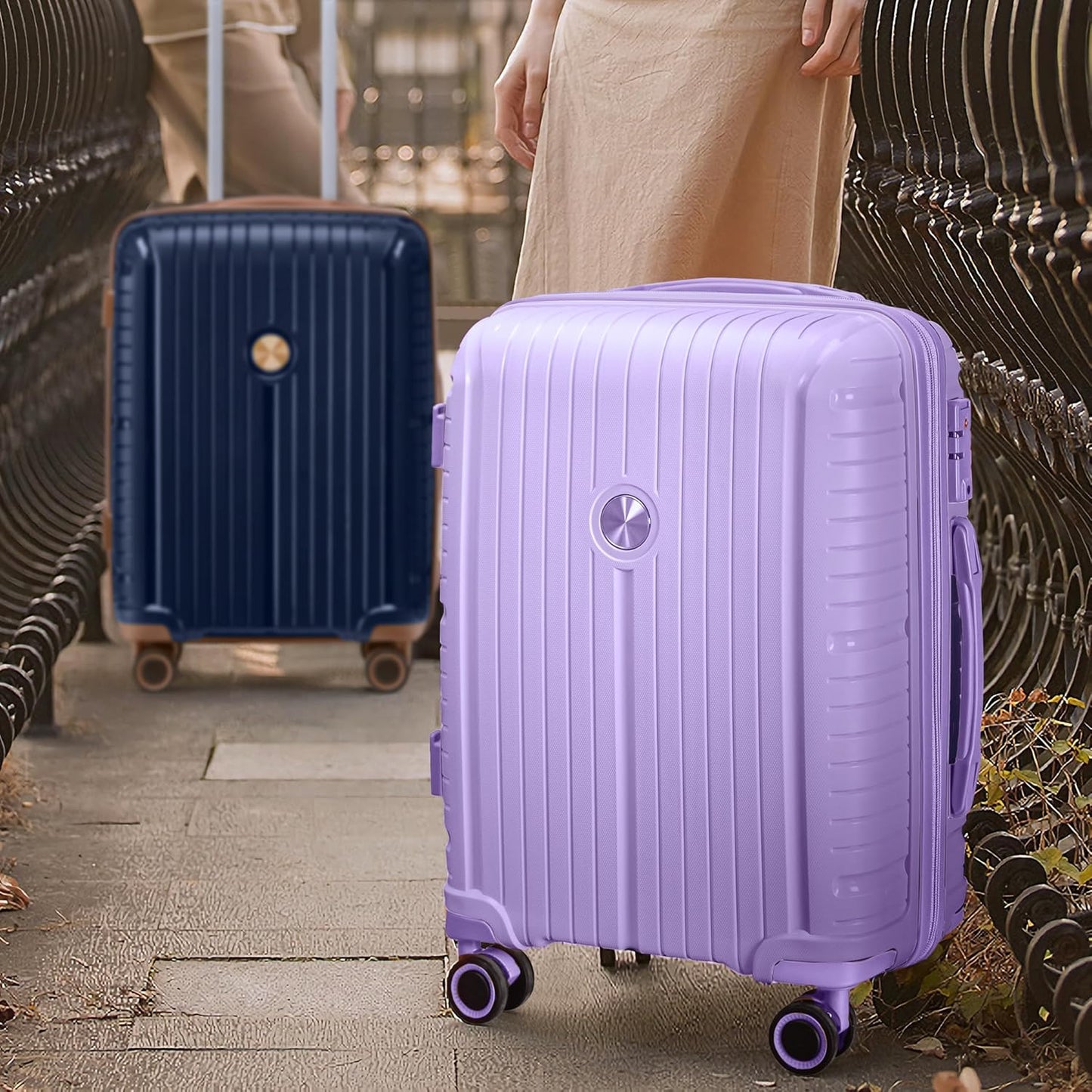 5-piece PP hardshell lightweight travel carry-on luggage set with dual spinner wheels and TSA lock