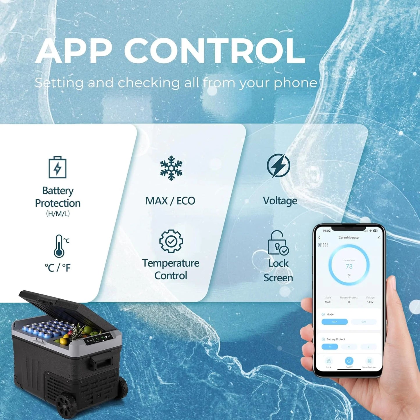 EUHOMY 12 Volt Refrigerator, 53QT(50L) Electric Cooler, Portable Freezer 12V/24V DC 110-240V AC, 12V Fridge -4℉~68℉, 12V Cooler with Wheels & 2 Baskets for Travel, Truck, Boat, Camping