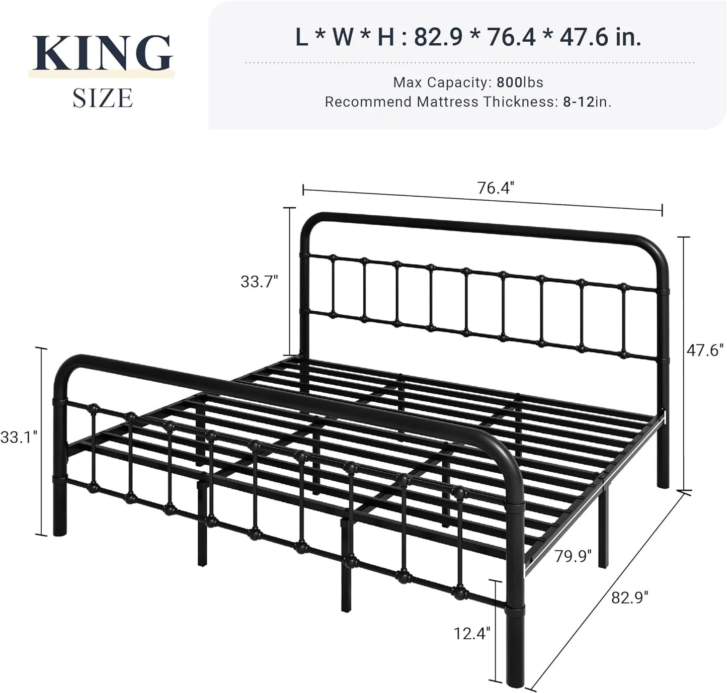 Allewie Queen Size Metal Platform Bed Frame with Victorian Style Wrought Iron-Art Headboard/Footboard, No Box Spring Required