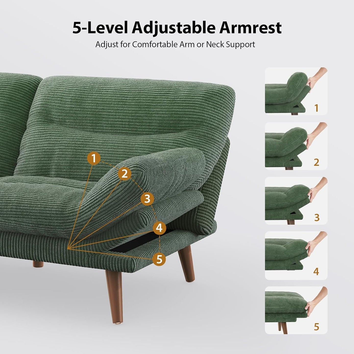 Convertible Futon Sofa Bed, 66 Inch Corduroy Futon Sofa Recliner Sofa Bed for Small Spaces, Playrooms or Offices