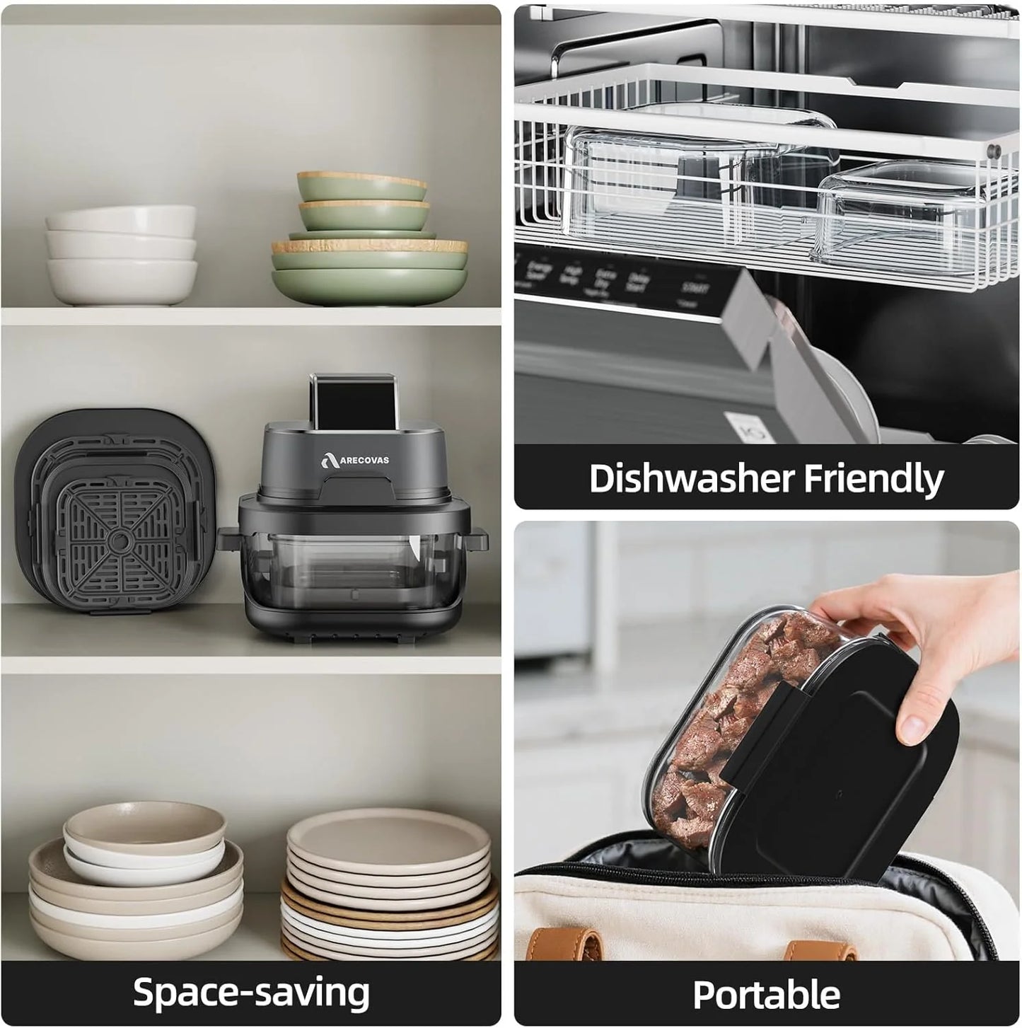 4-in-1 Portable Glass Air Fryer 140–400°F Precise Heat