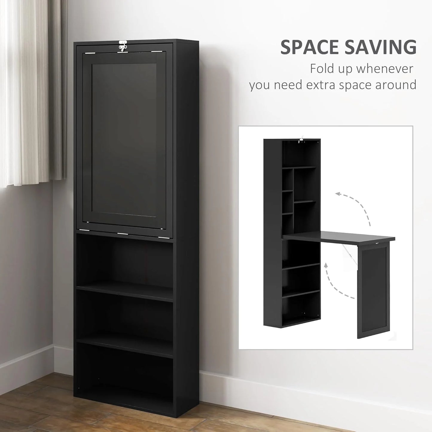 Folding convertible writing desk, wall mounted desk cabinet, multifunctional home office workstation