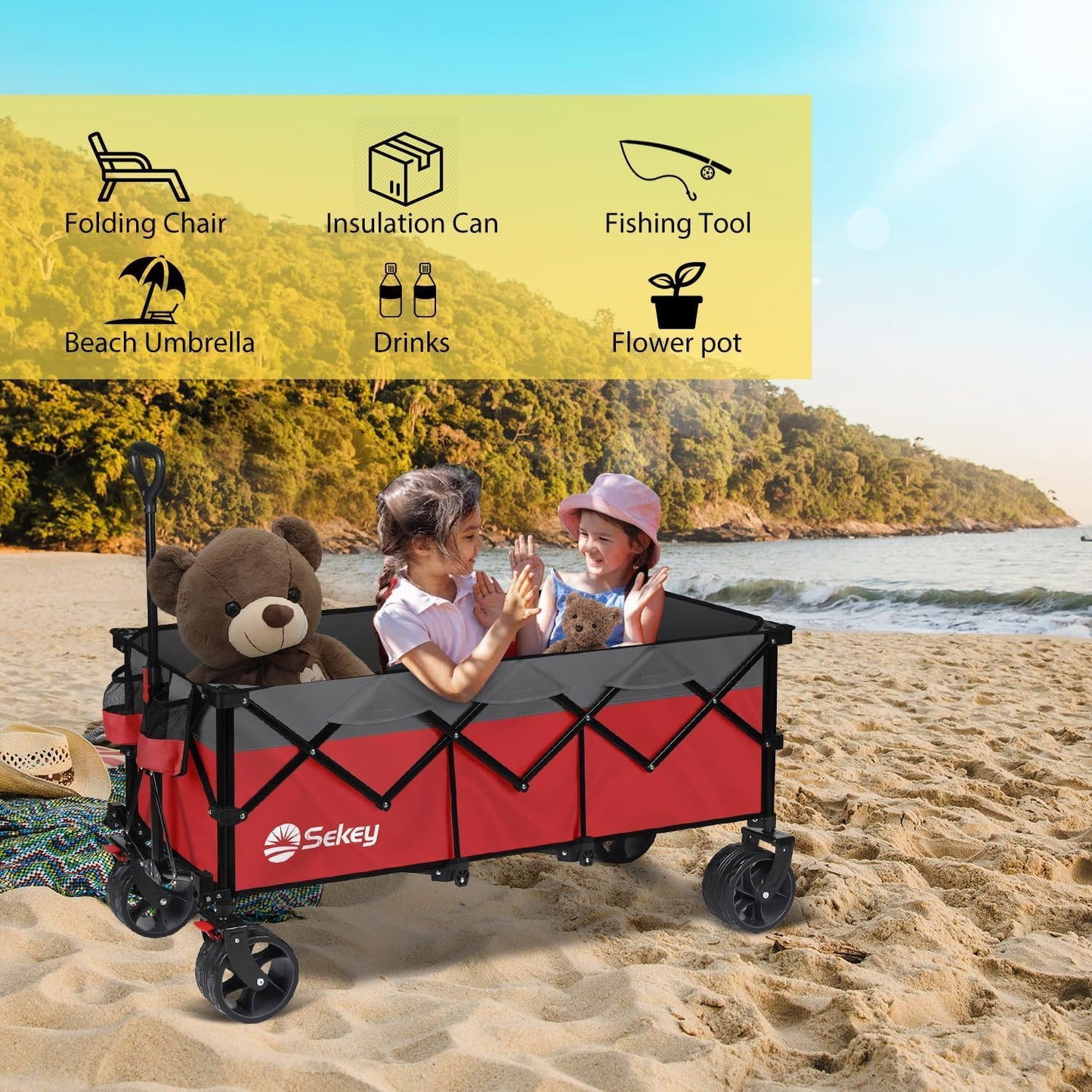 Sekey 48 Inch Long Foldable Extended Travel Cart, 440 Lbs Load Capacity, Heavy Duty 300 Liter Folding Multi-Purpose Garden Cart