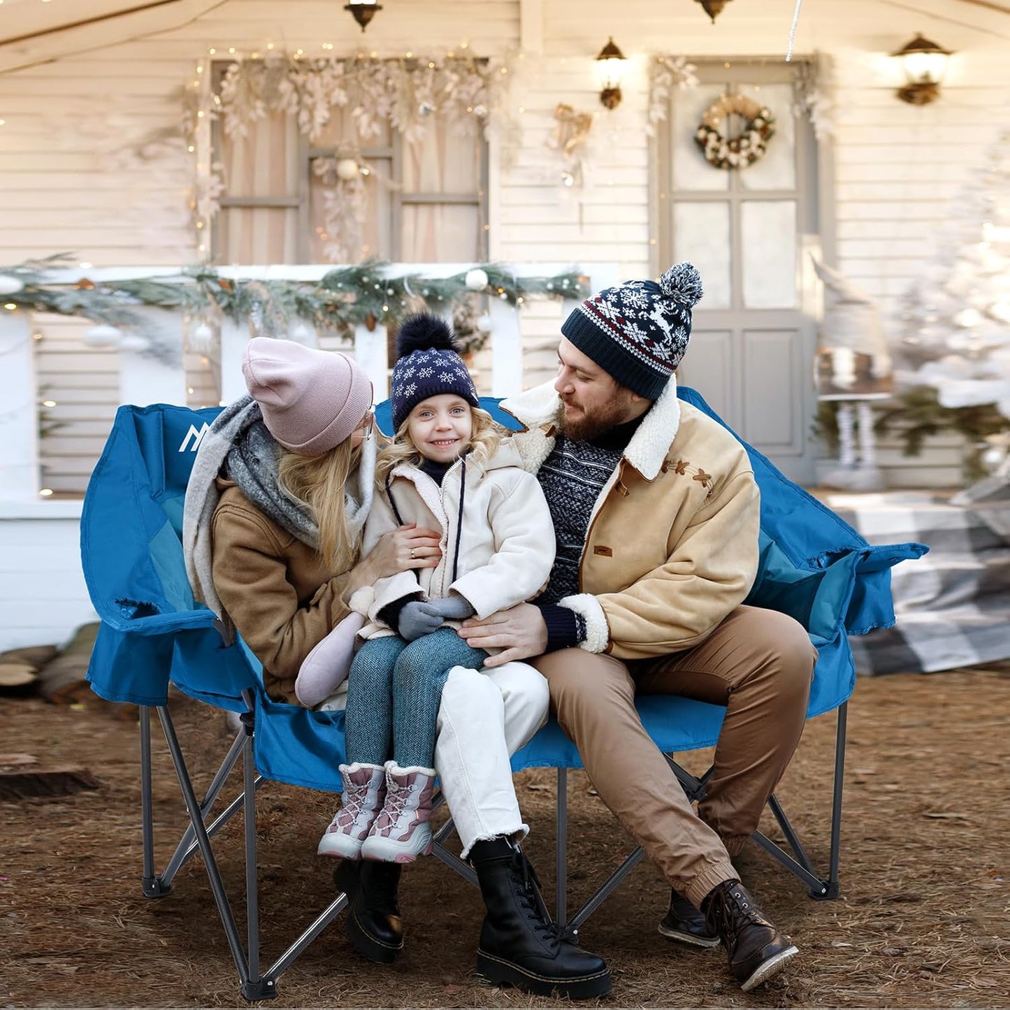 Camping Chair Upholstered Loveseat - Heavy Duty Extra Large Camping Sofa Portable Folding Sofa with Cup Holder and Carry Bag