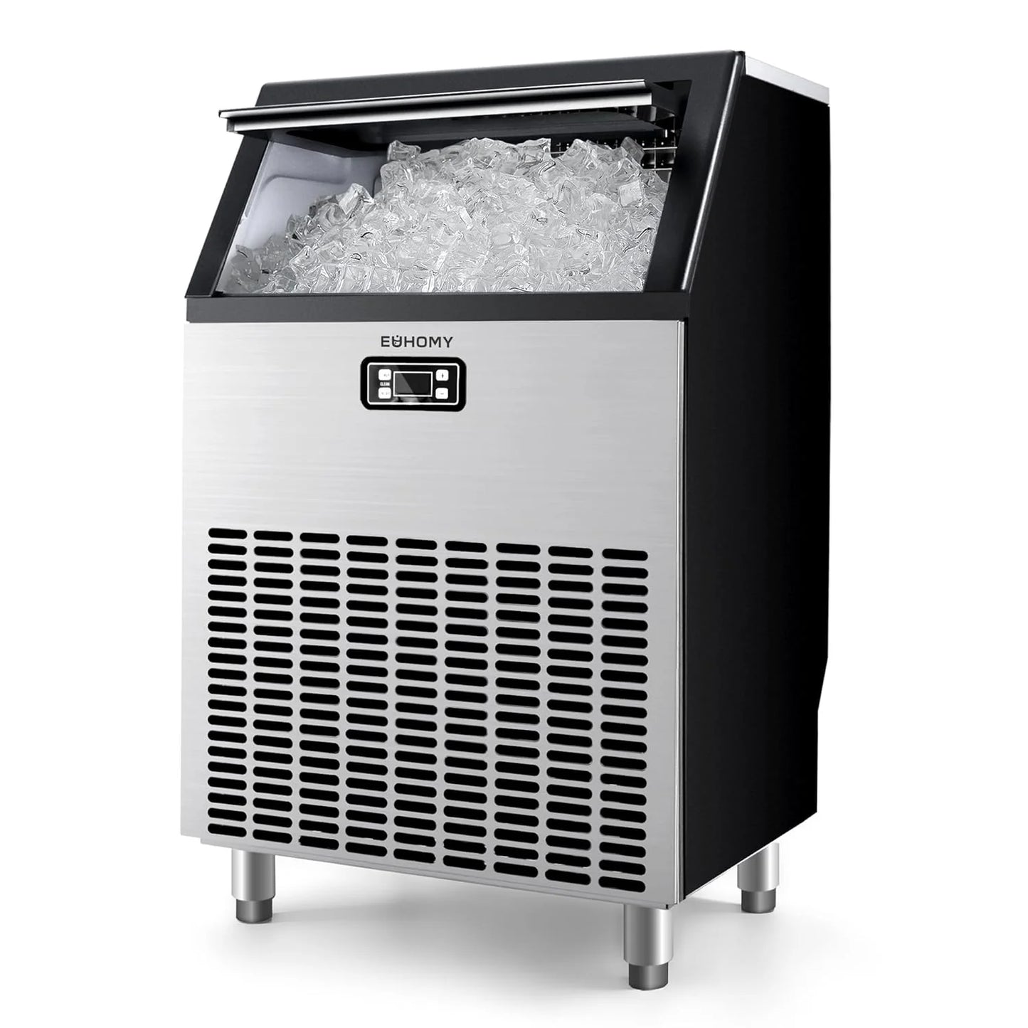 EUHOMY Commercial Ice Maker Machine, 100lbs/24H Stainless Steel Under Counter ice Machine with 33lbs Ice Storage Capacity, Freestanding Ice Maker.