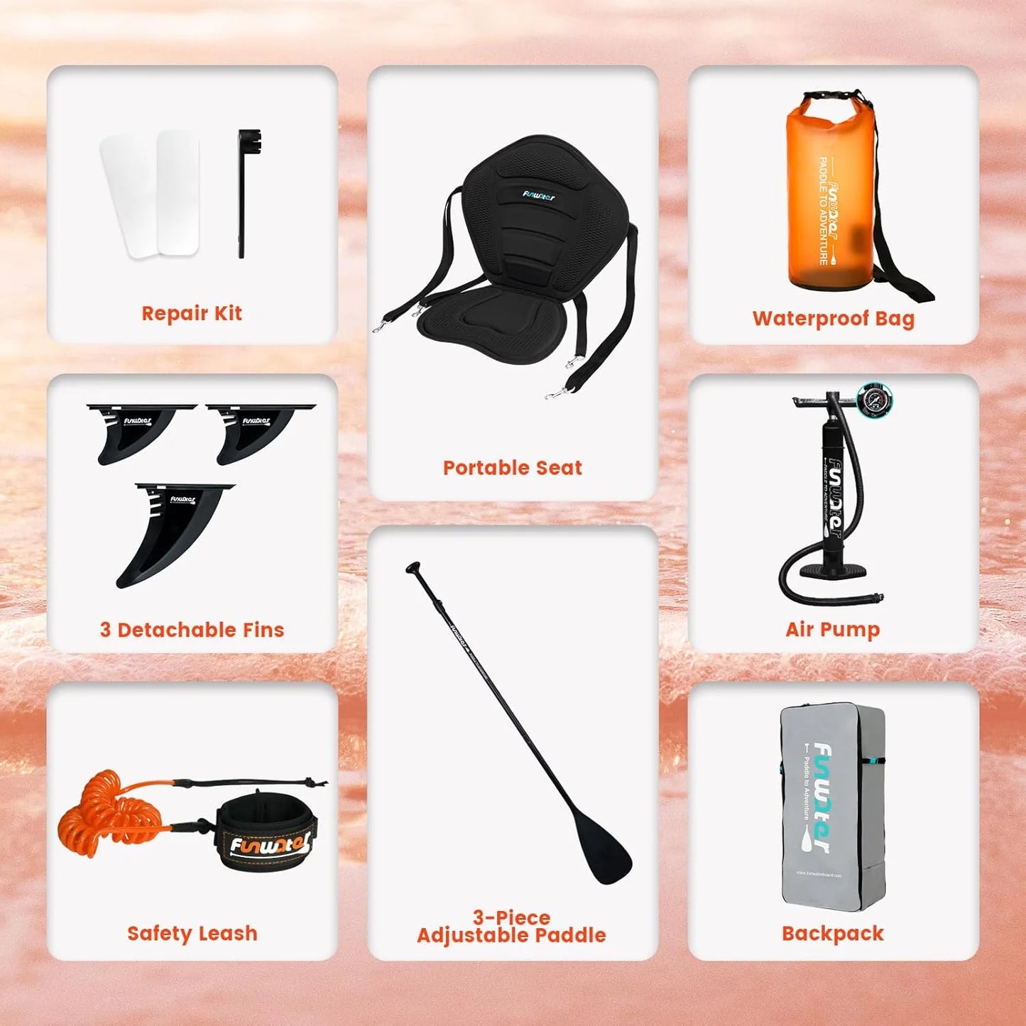 FunWater Inflatable Stand Up Paddle Board with Premium SUP Paddle Accessories, Non-Slip EVA Deck, 11'/10'6' Paddle