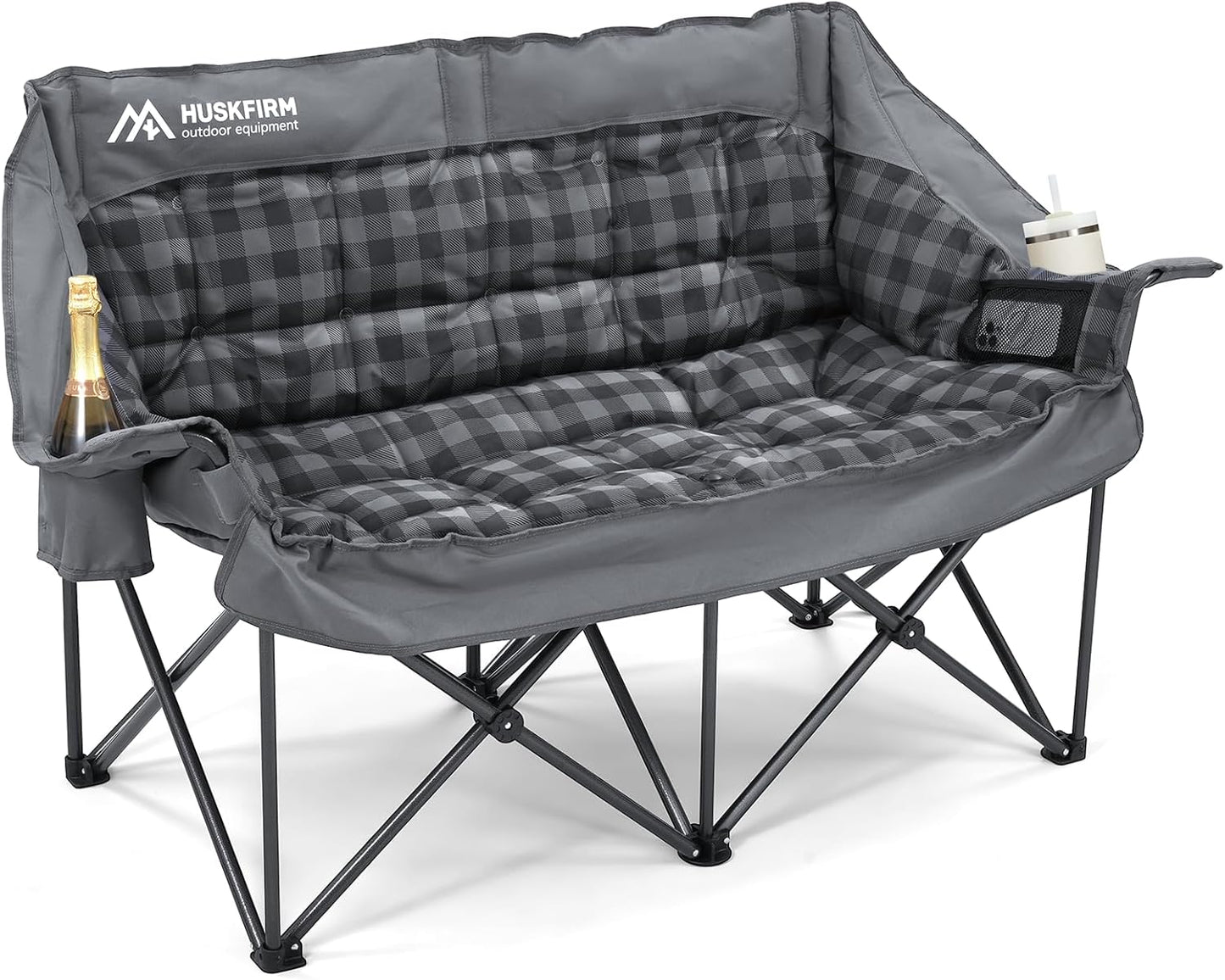 Camping Chair Upholstered Loveseat - Heavy Duty Extra Large Camping Sofa Portable Folding Sofa with Cup Holder and Carry Bag