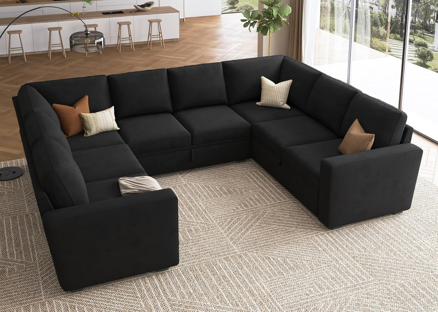 HONBAY Modular Sectional Sleeper Sofa with Pull Out Bed, L Shaped Couch with Storage Seat, Convertible Sectional Couches for Living Room