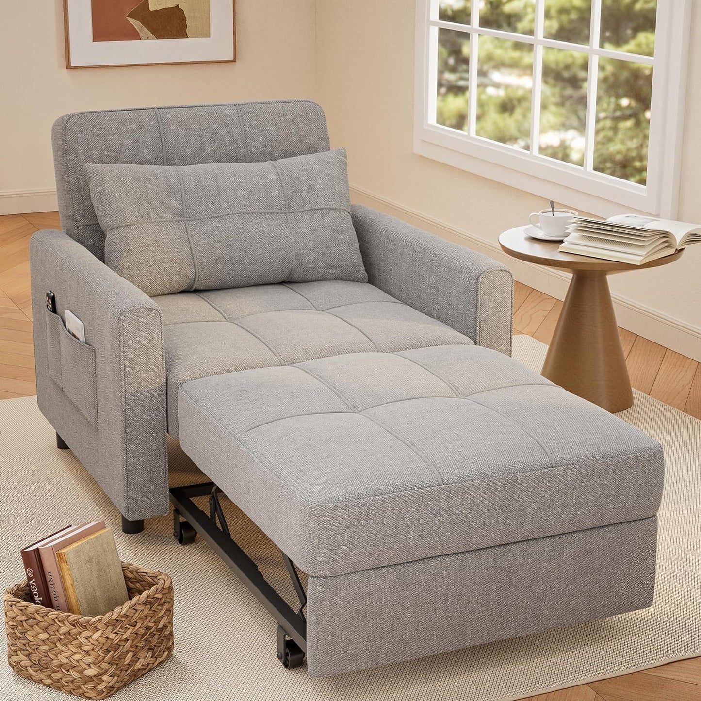 Sofa Bed Chair 3 in 1 Convertible, Pullout Single Sleeper Chair Bed with Adjustable Backrest, Spacious Multifunctional Sofa Couches