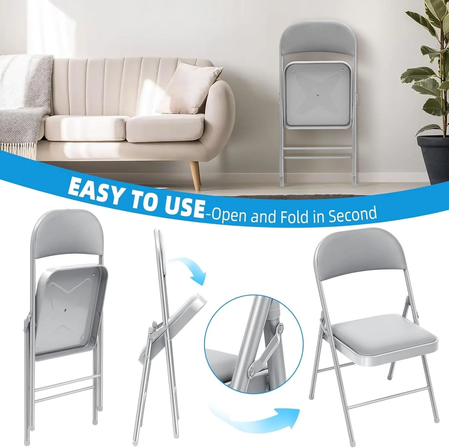 6 Pack Black Folding Chairs with Leather Chairs for Indoor and Outdoor Events Office Wedding Party Upholstered Chairs