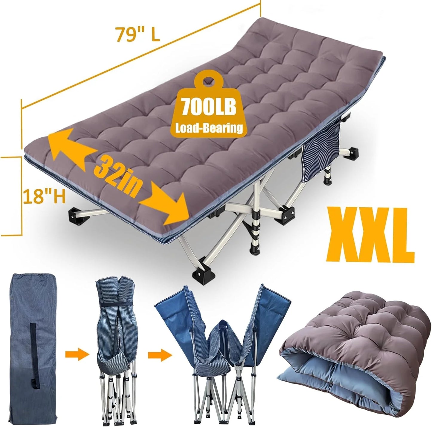 2-Pack Camping Cots with Mattress Comfortable Folding Bed Heavy Duty Baby Cot