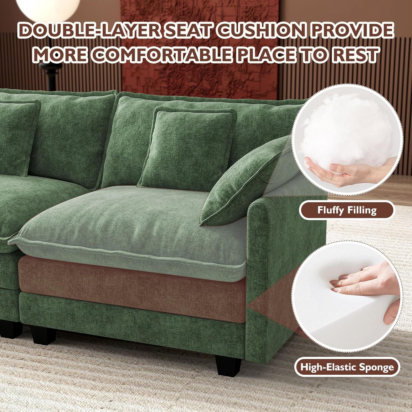 ihanherry 146-inch U-shaped modern sofa modular area cloud sofa