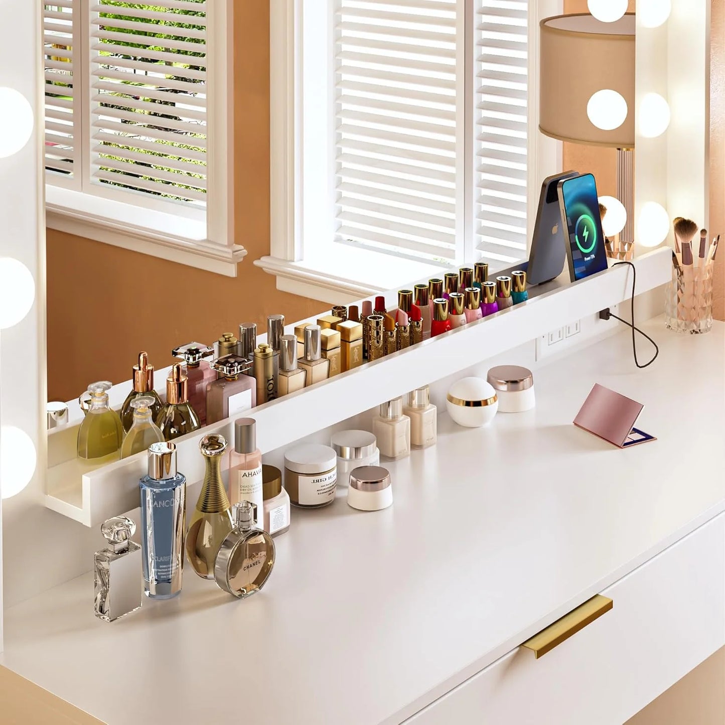 Vanity Desk with Mirror and Lights 39.3in Makeup Vanity with Large Mirror