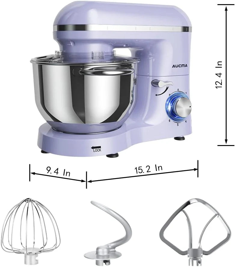 Aucma Stand Mixer,6.5-QT 660W 6-Speed Tilt-Head Food Mixer, Kitchen Electric Mixer with Dough Hook