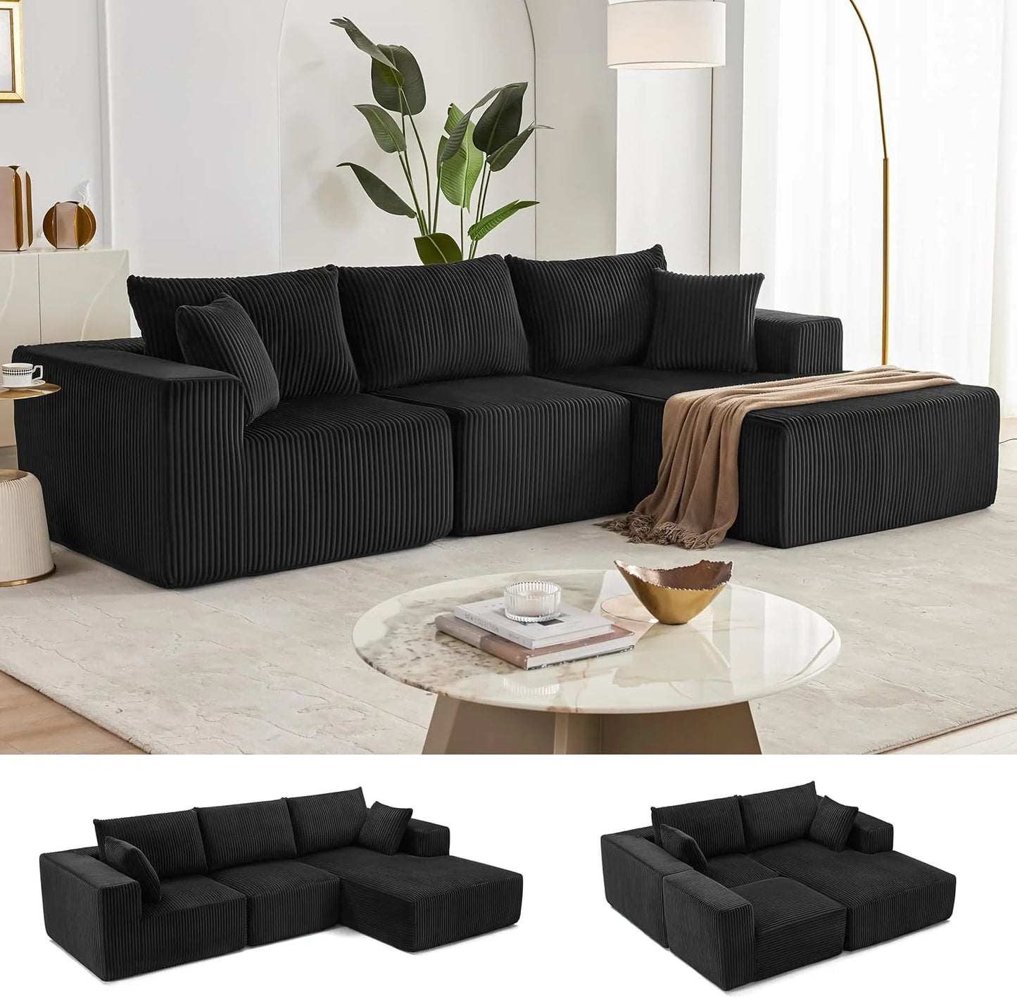 108 inch sectional sofa, cloud sectional sofa with deep seat, modern sectional L shaped sofa