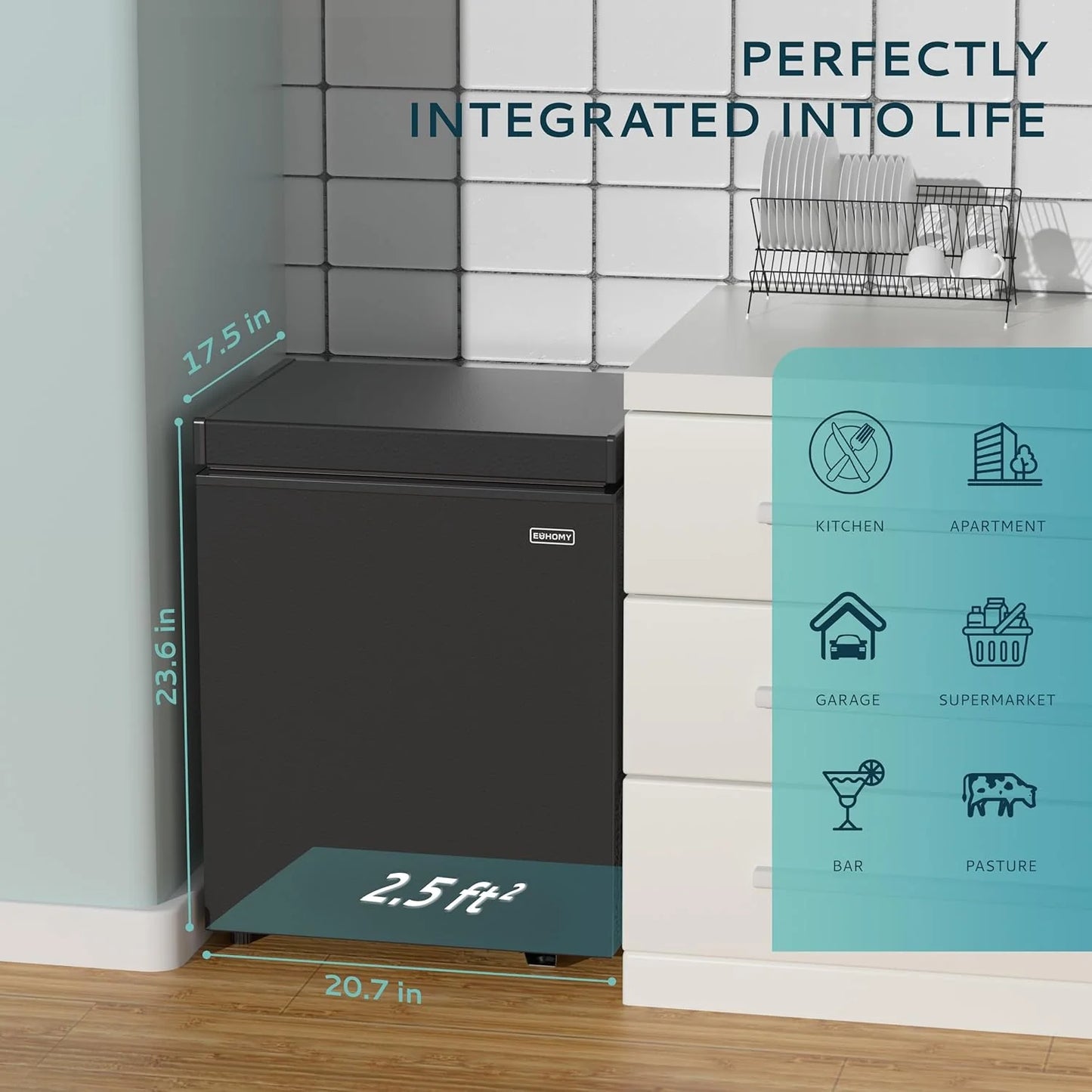 EUHOMY 3.5 Cu.Ft Chest Freezer with Removable Basket, Small Deep Freezer Adjustable 7 Thermostat, Quiet Mini Freezer Free-Standing Top Door, Energy Saving for Apartment/Garage/Basement/Dorm/Home,Black