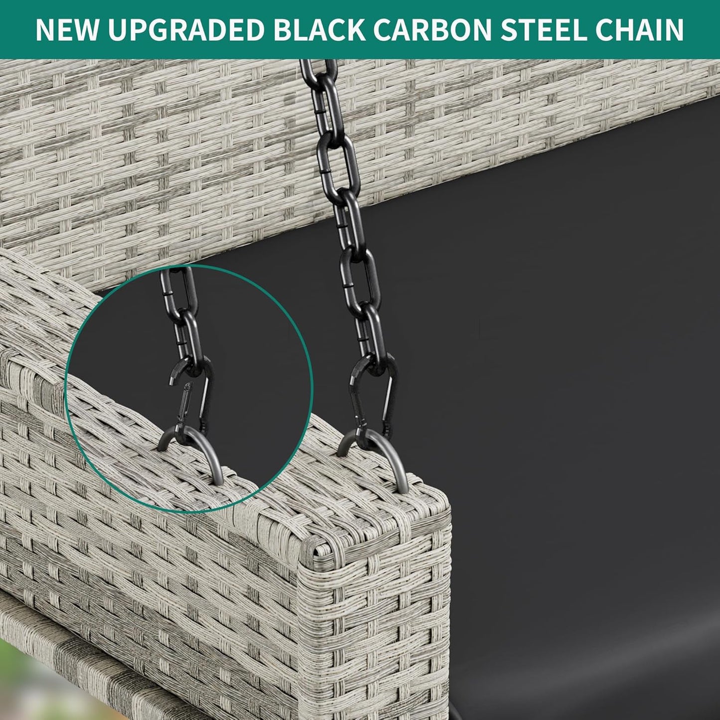 YITAHOME Hanging Porch Swing Chair Sits 3 People, Wicker Outdoor Swing Bench, Patio Lounge Chair, 1 Seating Cushion and 3 Back Cushions, w/Removable Covers, for Garden, Balcony, Backyard, Brown