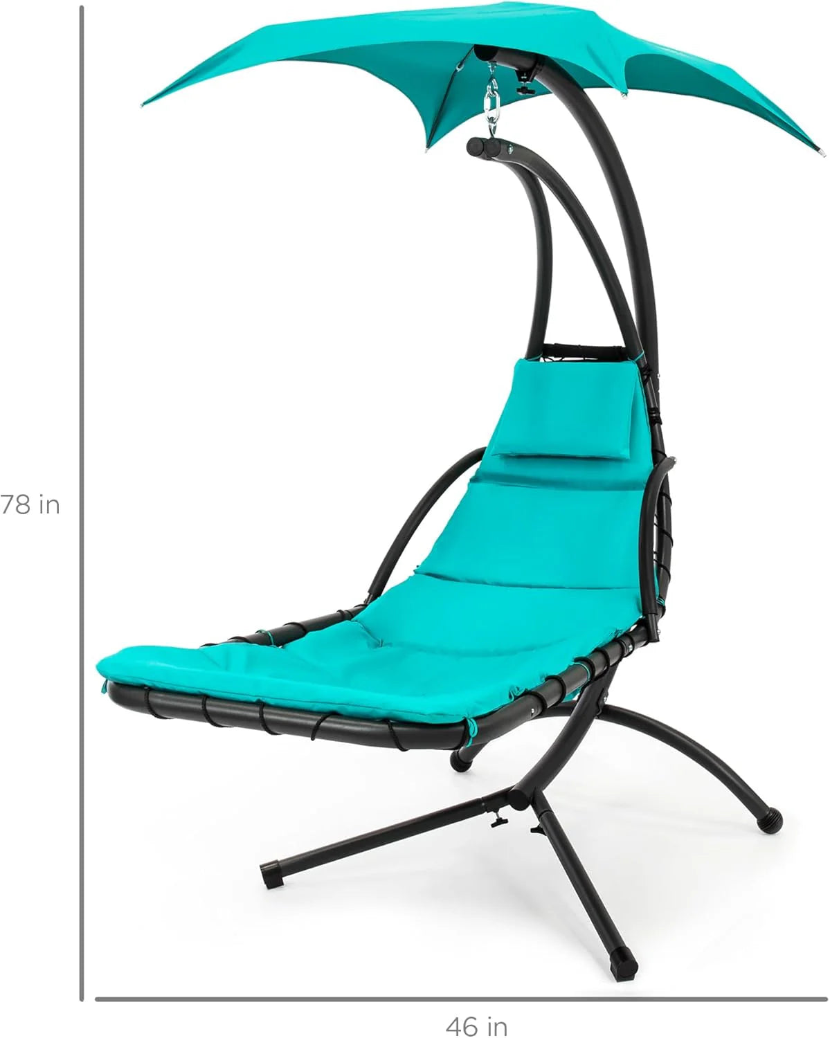 Best Choice Products Outdoor Hanging Curved Steel Chaise Lounge Chair Swing w/Built-in Pillow and Removable Canopy - Teal