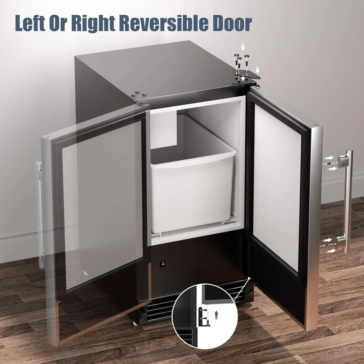 COTLIN 15" W Drainless Under Counter Ice Maker with 22LBS Storage Bin, Crescent Ice, Free Standing Built-in Ice Maker for Residential Commercial Use, No Drain Required, ETL Approved, 2025 Upgraded