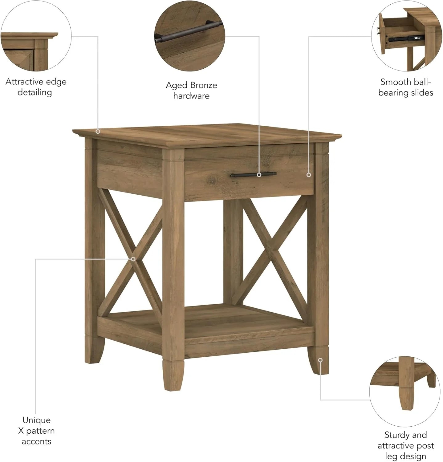 Key West Small End Table with Storage Modern Farmhouse Accent Shelf