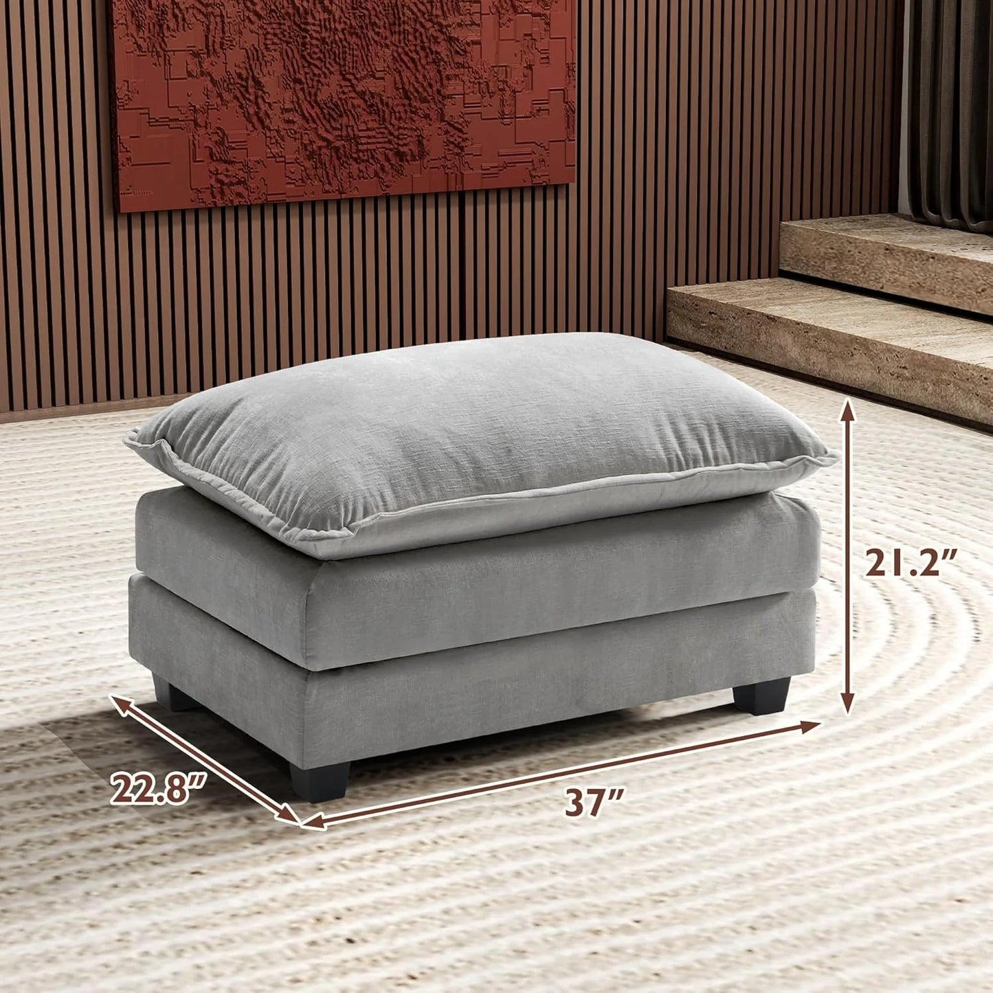 111.4 Inch L-Shaped Modern Sofa Modular Cloud Sofa with Ottoman, 4-Seater Chenille Deep Seat Sofa with Pillows for Living Room, Bedroom and Apartment, Beige