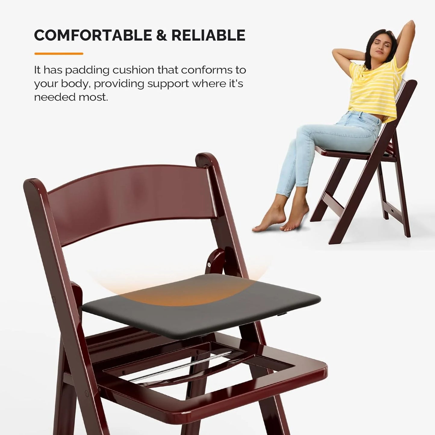 VINGLI Resin Folding Chair with Cushion Foldable Plastic Chair with Comfortable Cushioned Seat