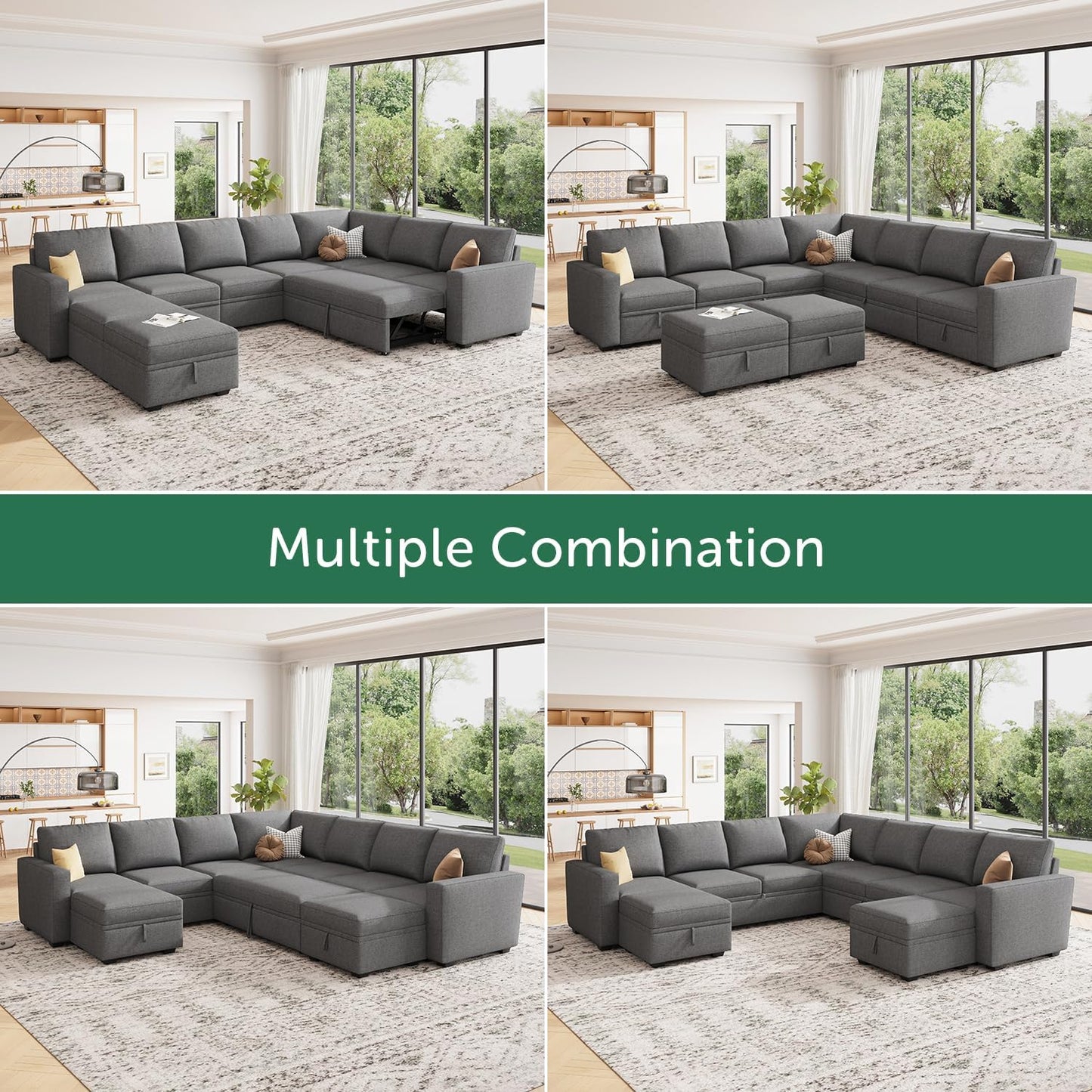 HONBAY Modular Sectional Sleeper Sofa with Pull Out Bed, L Shaped Couch with Storage Seat, Convertible Sectional Couches for Living Room