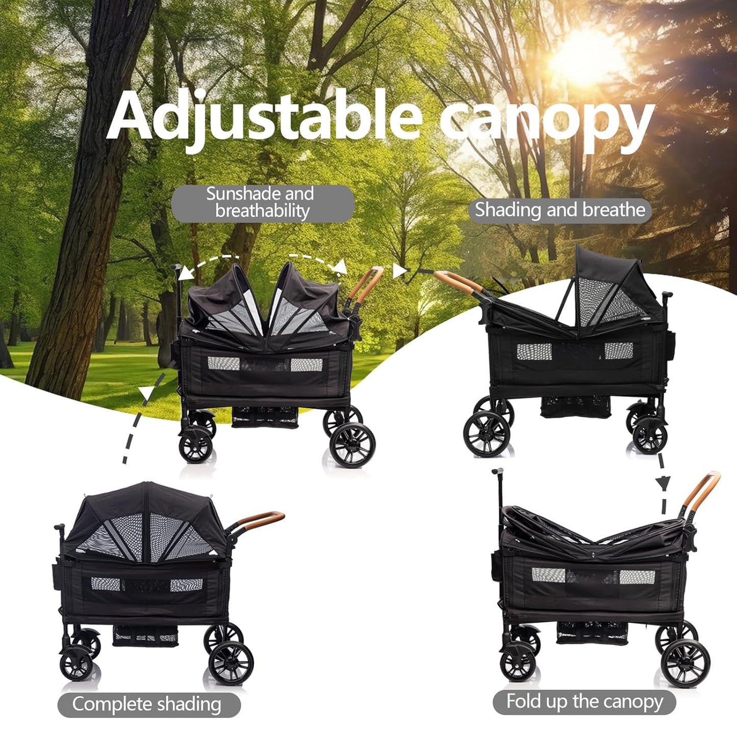 Wagon Stroller for 2 Kids & Cargo-Travel Stroller Push-Pull Double Wagon Lightweight Folding Stroller for Newborn&Toddler with 5-Point Harness,Adjustable Handle Bar and Canopy,Tray Table,Cup Holder