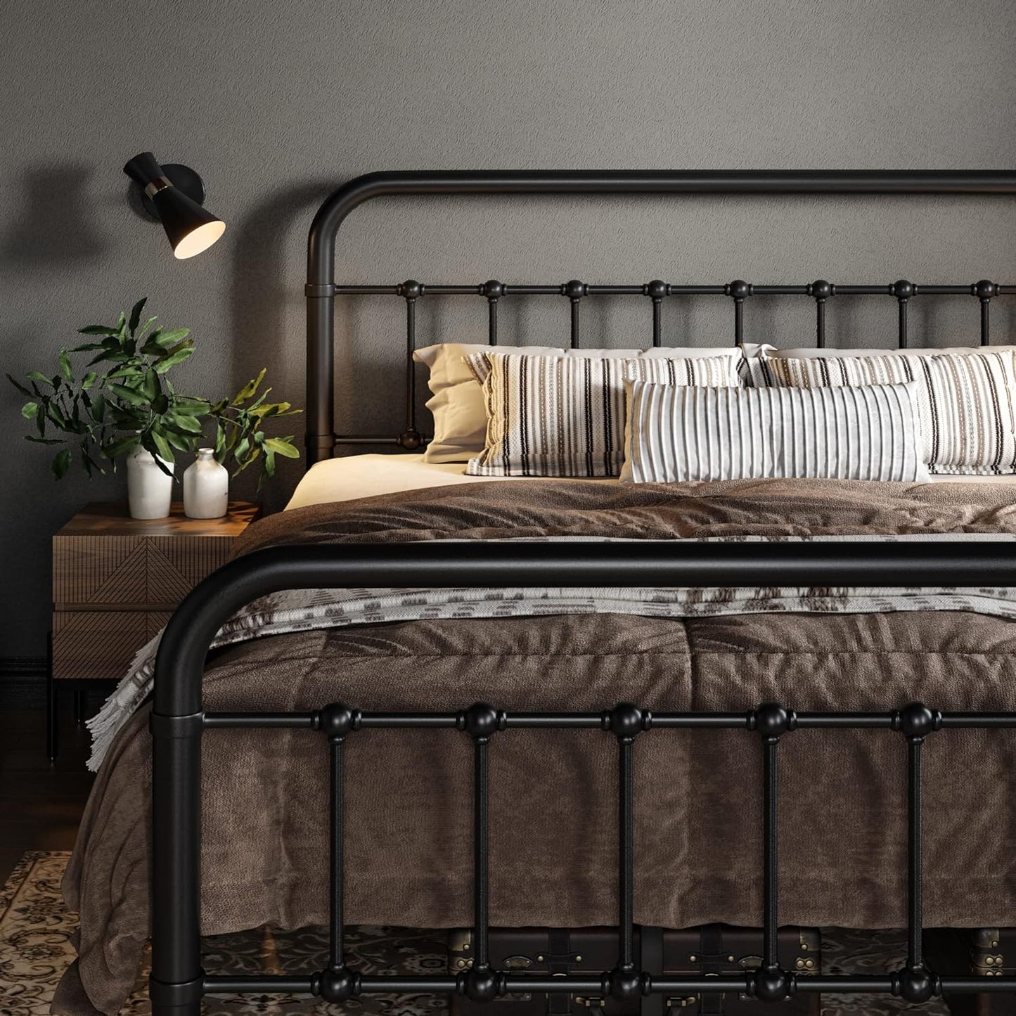 Allewie Queen Size Metal Platform Bed Frame with Victorian Style Wrought Iron-Art Headboard/Footboard, No Box Spring Required