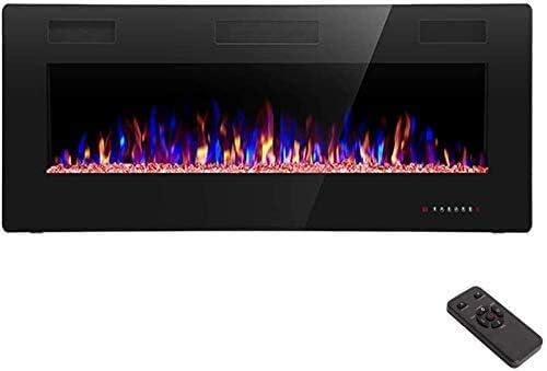 R.W.FLAME 60" Recessed and Wall Mounted Electric Fireplace, Low Noise, Fit for 2 x 6 Stud, Remote Control with Timer, Touch Screen, Adjustable Flame Color and Speed, 750-1500W