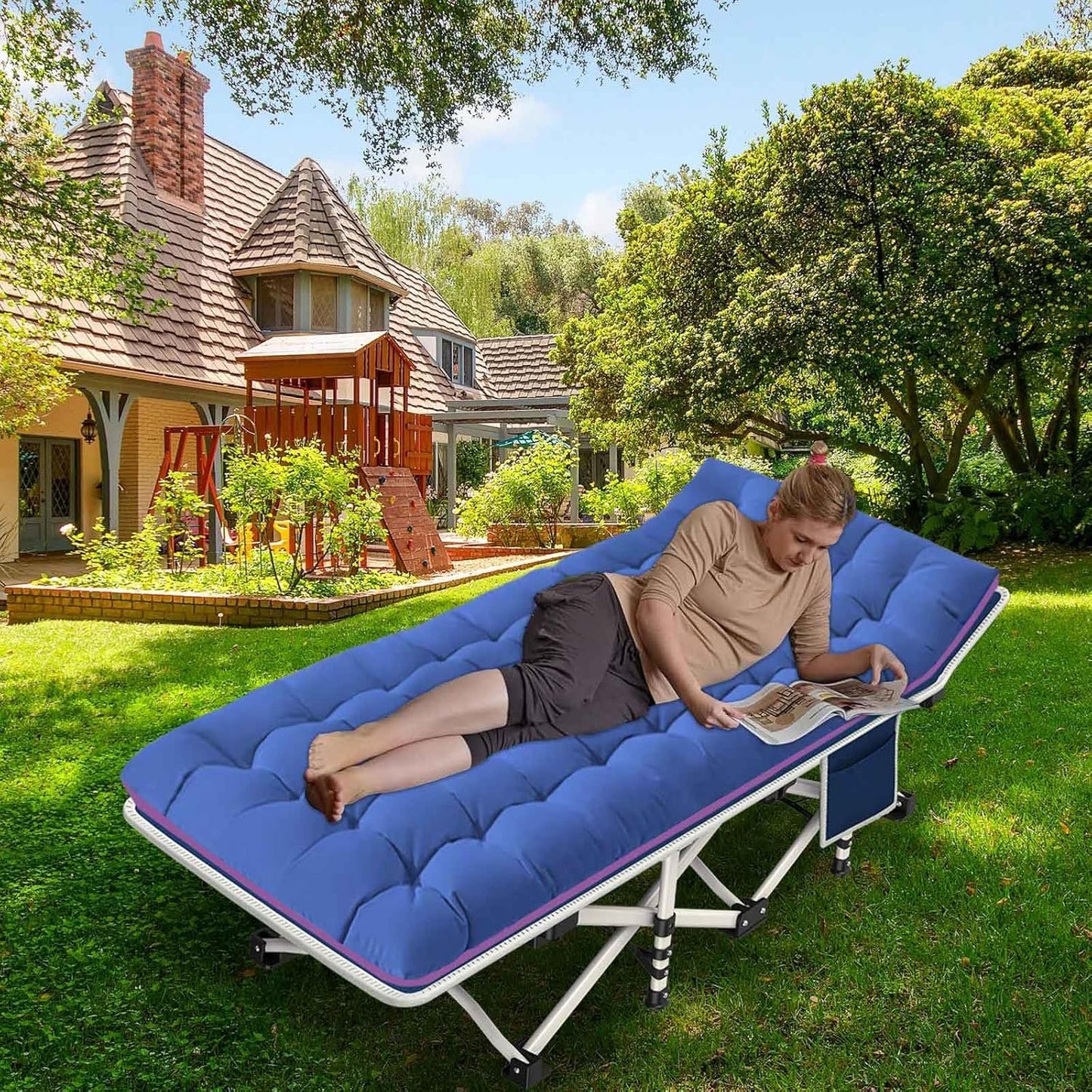 2-Pack Camping Cots with Mattress Comfortable Folding Bed Heavy Duty Baby Cot