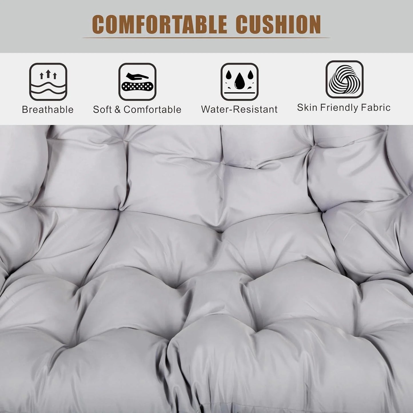 HWB Hanging Egg Chair with Stand, Patio Wicker Hammock Egg Swing Chair with Cushion for Bedroom Garden Indoor Outdoor (Beige)