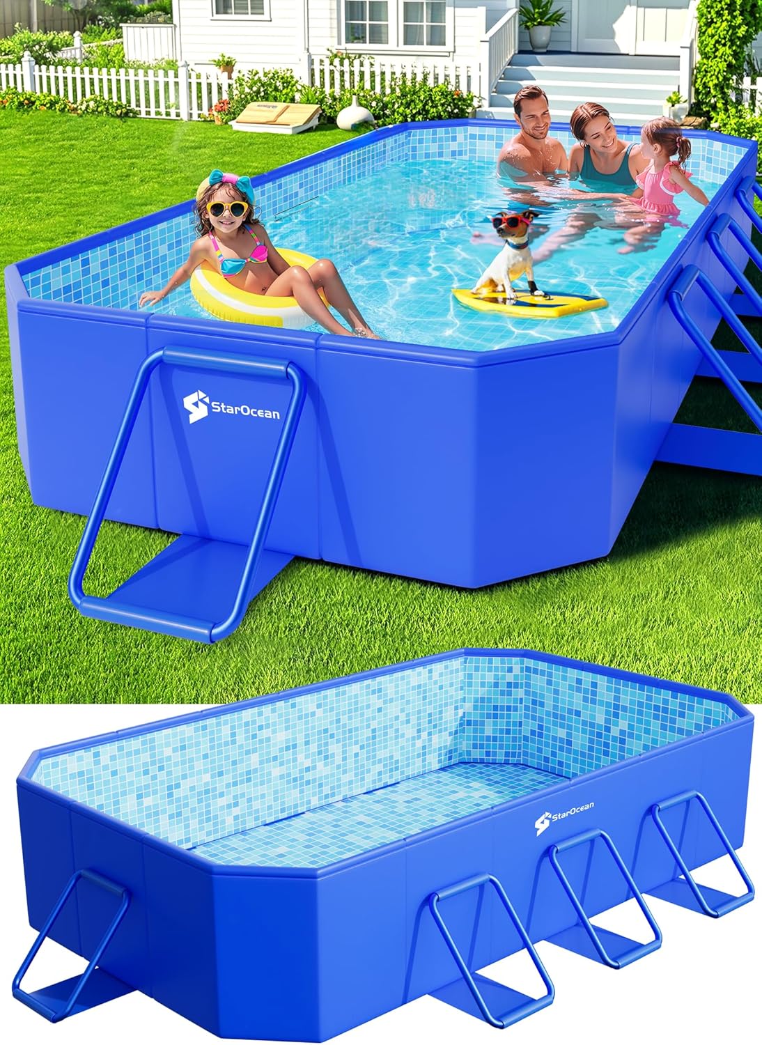 Foldable Pool, Large Non-Inflatable Swimming Pool for Kids,Adult Collapsible Pools Hard Plastic Shell, Oversized Thickened,Portable Folding Kids Pools for Backyard-Mosaic Design-89"x48"x20"