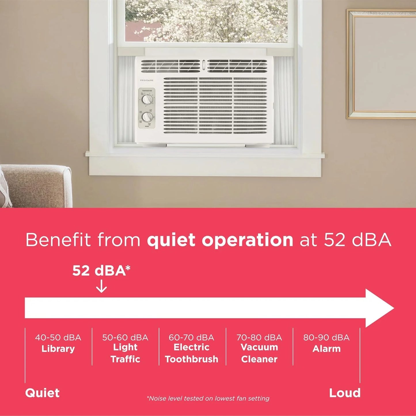 Frigidaire 5,000 BTU Window Air Conditioner with Remote Control, Cools Up to 150 Sq. Ft., Quiet Operation, Eco Mode, 3 Fan Speeds, Auto Restart, White