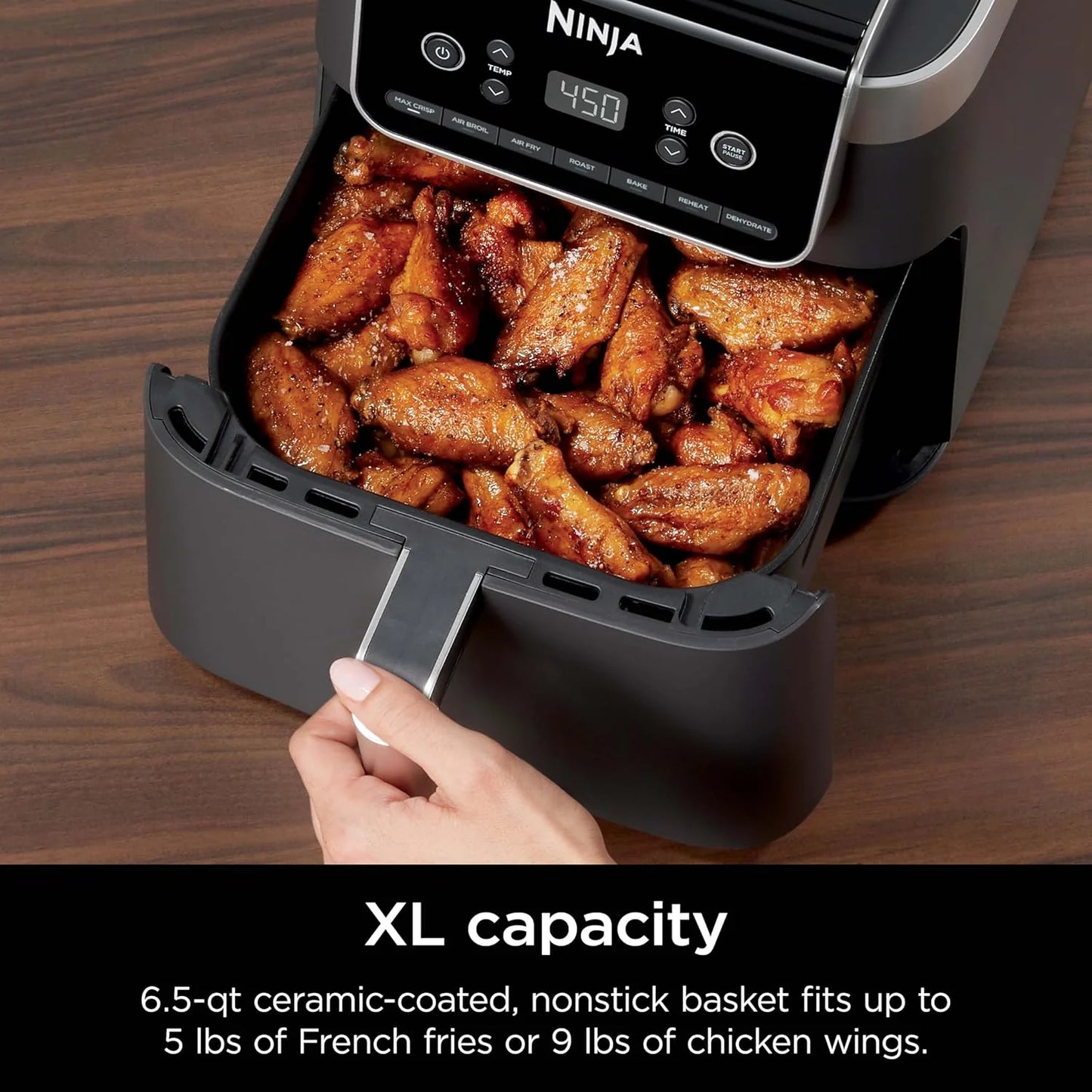 Ninja Air Fryer Pro XL 6-in-1 with 6.5 QT Capacity, Max Crisp, Air Fry, Air Roast, Bake, Reheat, Dehydrate, Max Crisp Technology with 450F, Nonstick Basket & Crisper Plate
