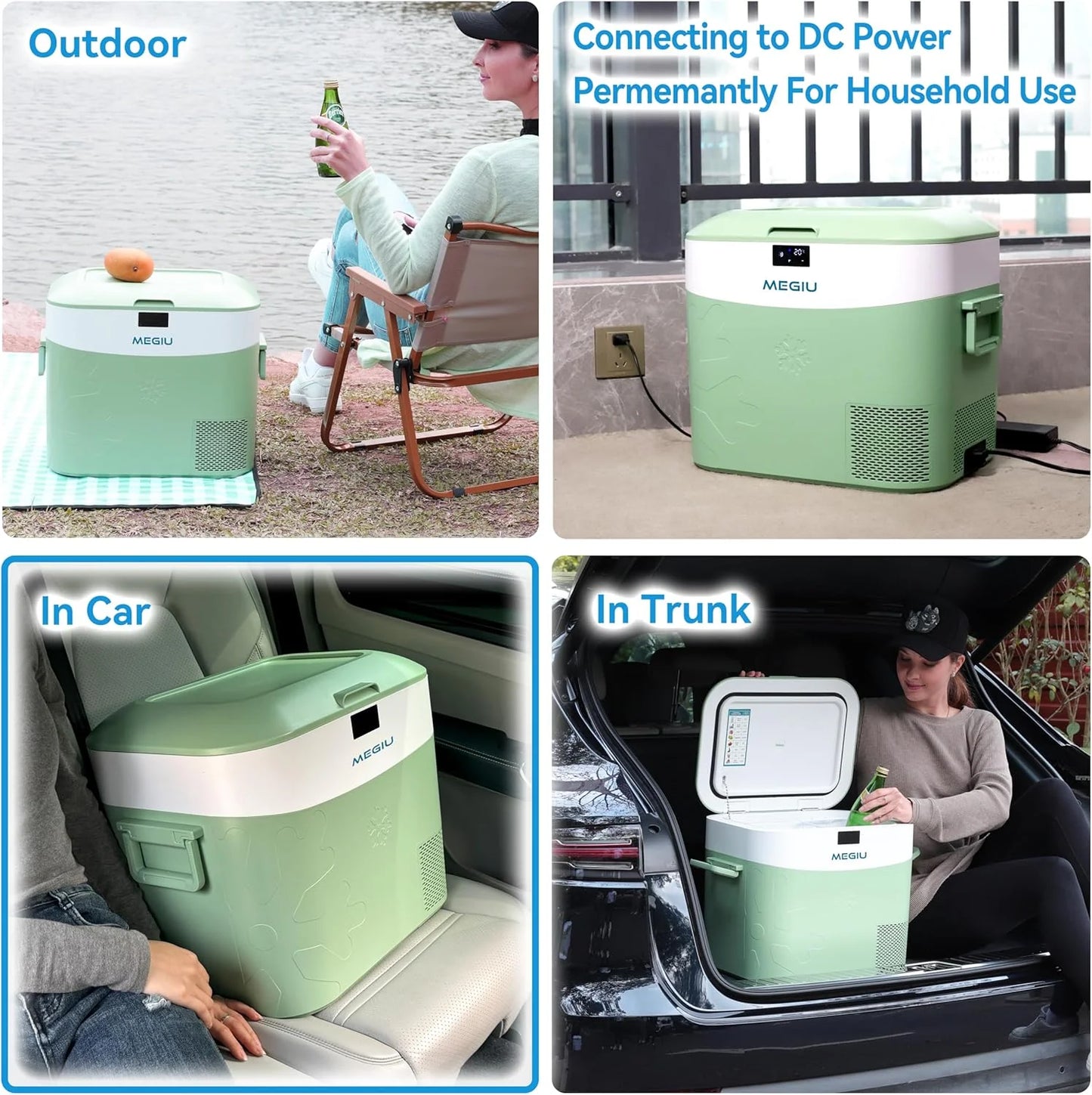 Car Fridge Portable 12 Volt Refrigerator 23 Quart (22 Liter) Freezer Compressor Cooler 12V/24V DC 110～240 V AC for Outdoor, Camping, Travel, Home Use -18℃~+15℃ (Green)