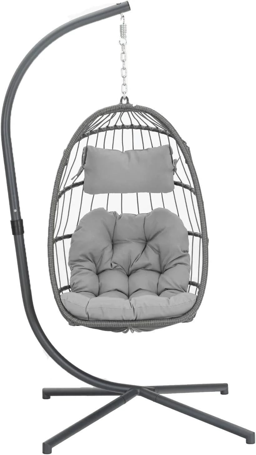 Yechen Indoor Outdoor Egg Hanging Chair with Stand, Patio Wicker Swing Egg Chair Indoor Swinging Chair Outdoor Hammock Egg Chair 350lbs Capacity for Patio Bedroom Balcony, Charcoal Grey (EG-001)