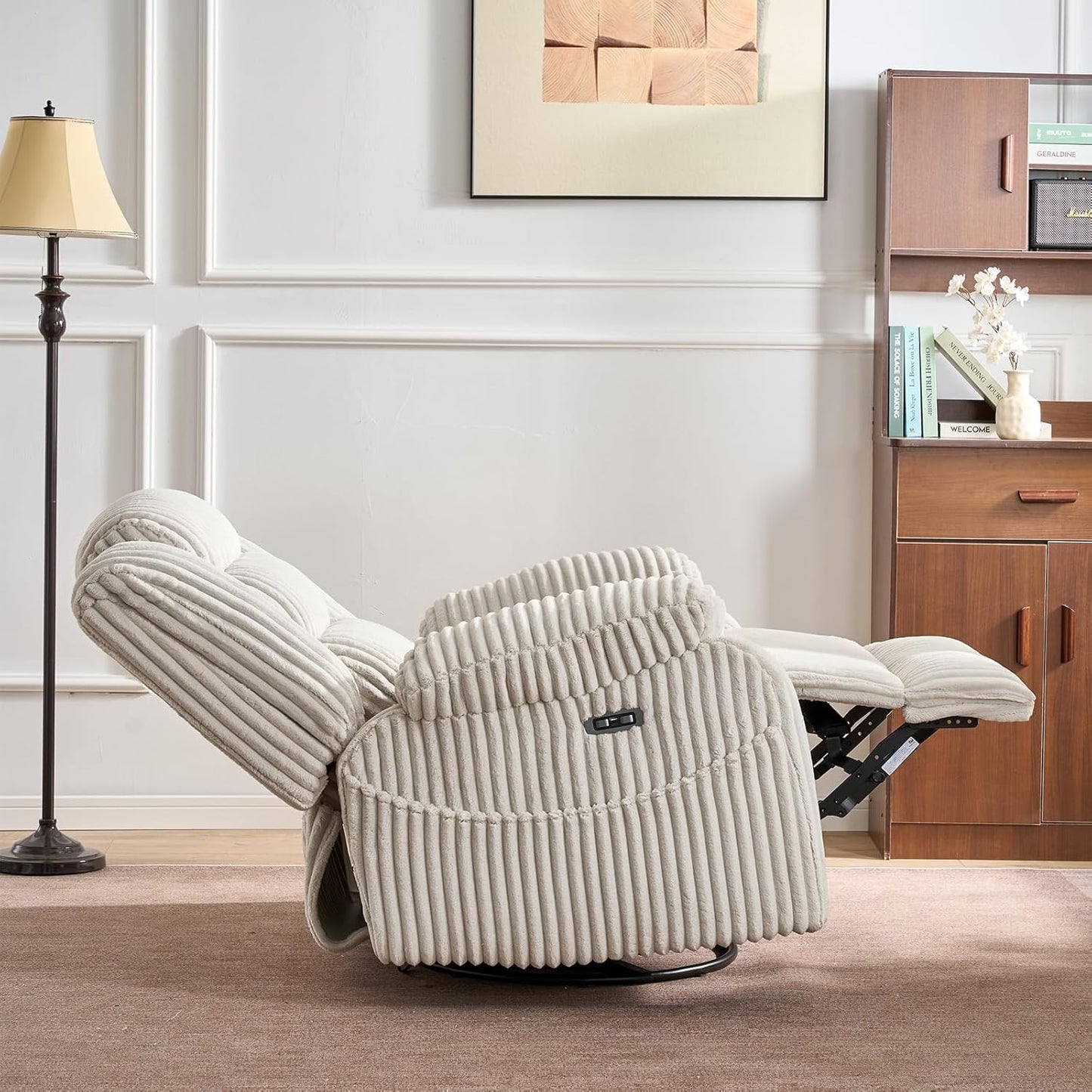 Electric rotary rocker lounge chair for adults with massage and calories, USB and C charging ports