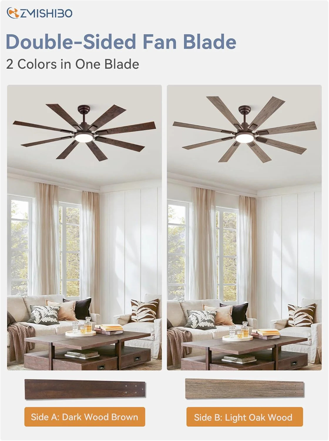 Zmishibo 72-inch large ceiling fan with lighting and remote indoor/outdoor