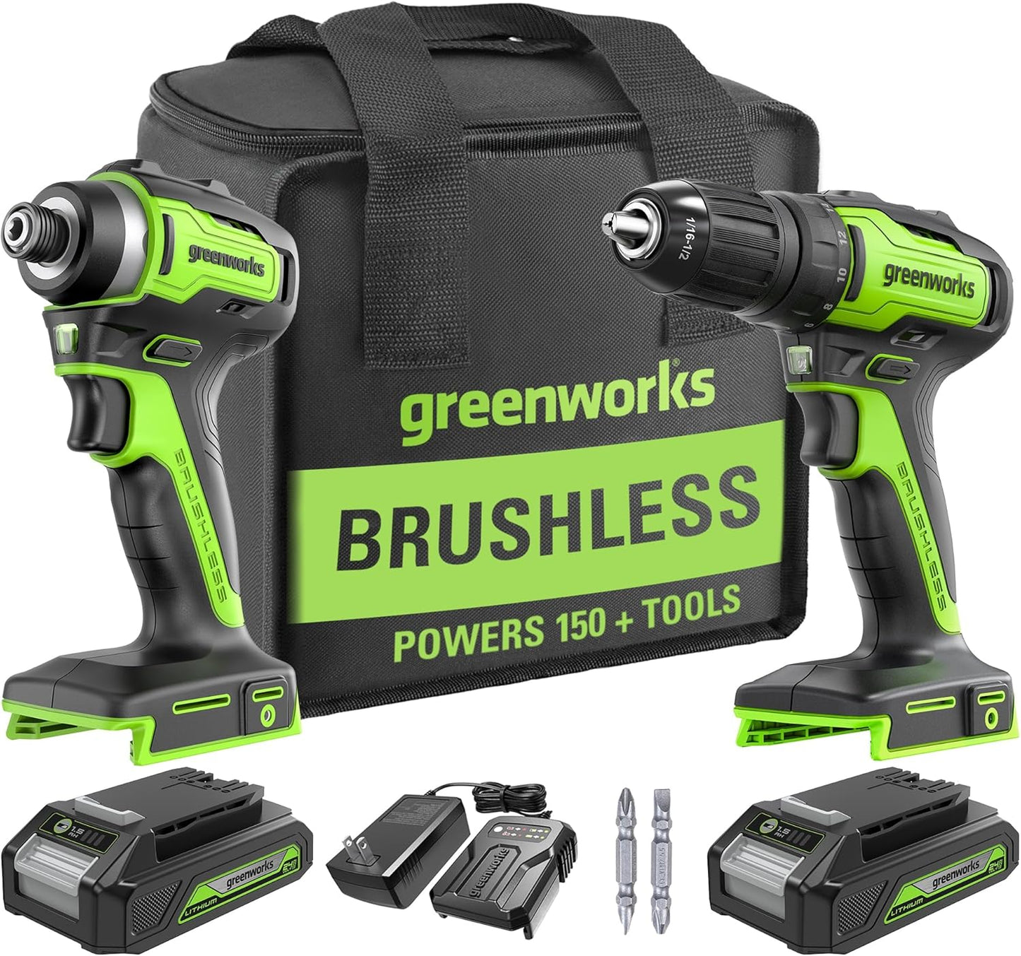 24V Brushless Cordless Drill and Impact Driver,Power Tool Combo Kit Included 1/2”Drill & 1/4”Hex Impact Driver and (2) Batteries, Fast Charger, 2 pcs Drill Bit Set & Bag